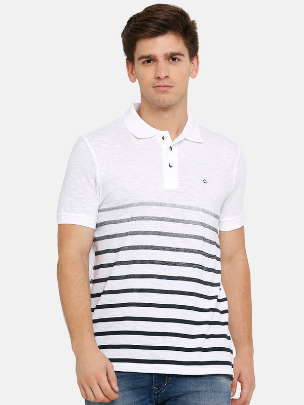 Men's Royal Black Striped Polo T-Shirt